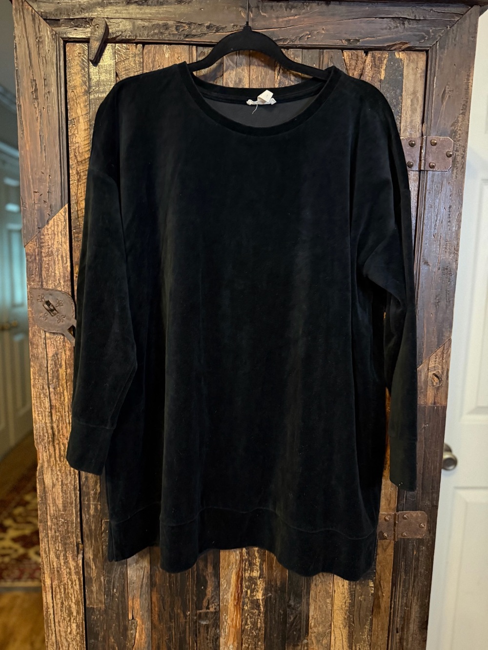 Eileen Fisher Black Velour Tunic Sweatshirt Cotton Oversized Long Sleeve large